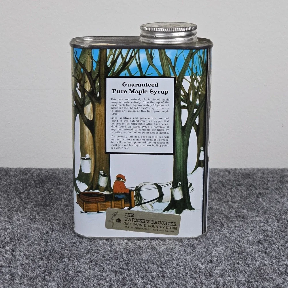 Vintage Vermont Maple Syrup Tin 32 Oz Quart Advertising Can Farm‎ Scene